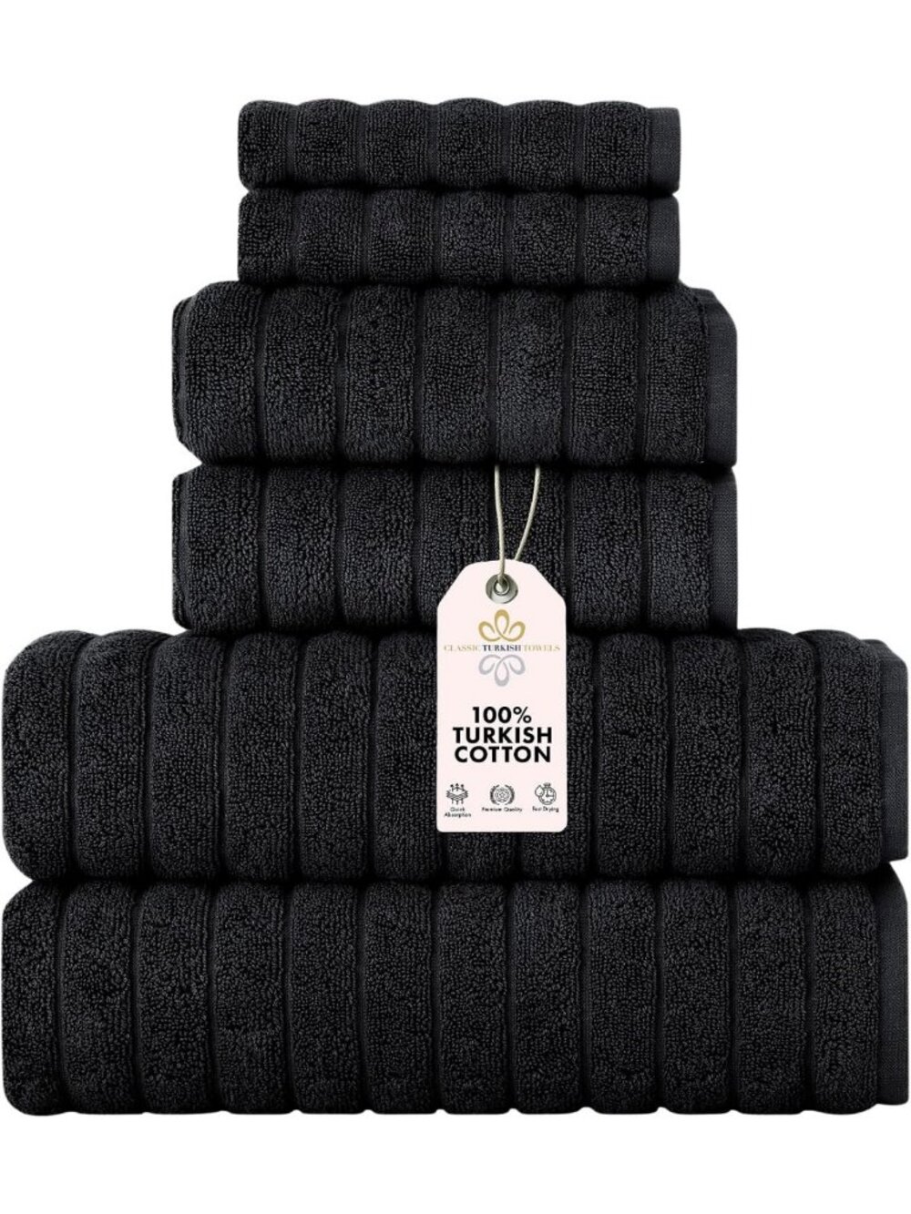 Luxury 6-Piece Turkish Cotton Towel Set - Quick Dry, Highly Absorbent, Soft